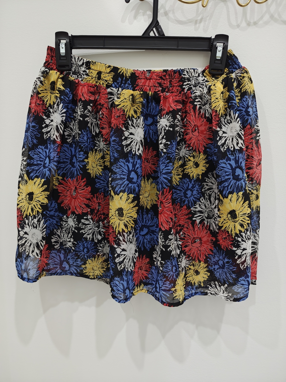 Floral Elastic-Waist Skater Skirt - Black Multi